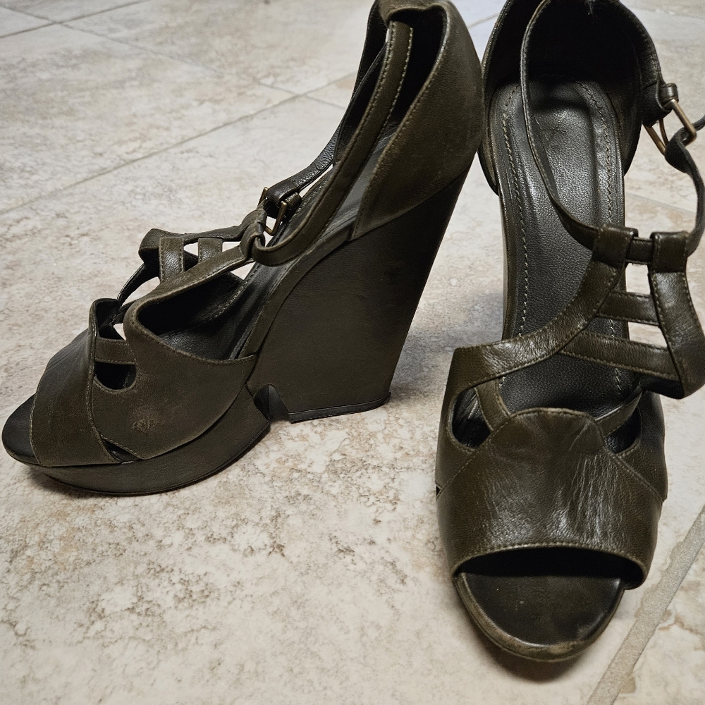 YsL green platform sandals